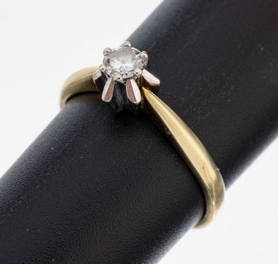 14 kt Gold Brillant-Ring, GG/WG 585/000, inWG gefasster Brillant ca. 0.20 ct get.Weiß/si,RW 55, ca. 2.8 g