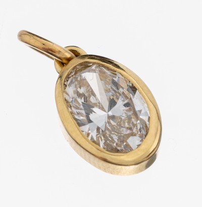 18 kt Gold Diamant-Anhänger, GG 750/000, ovaler Diamant ca. 1.02 ct (lt. Einlieferer gewogen) Weiß/vs, ca. 3.0 g