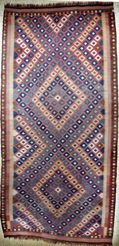 Meymaneh Kelim, Afghanistan, Anfang 20.Jhd,Wolle auf Wolle, ca. 438 x 211 cm, EHZ: 2