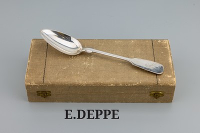 Set 6 Menuelöffel, deutsch, um 1890-1910, 800er Silber, Spatenmuster, Stielabschluss mitligiertem Monogramm IK, L. ca. 23.8 cm, Hersteller ...