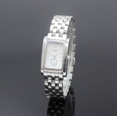 LONGINES Damenarmbanduhr DolceVita, Schweiz um 2010, quarz, Edelstahlgeh. inkl. Gliederband m. dopp. Faltschließe, Boden aufgedr., weißes Zifferbl. ...