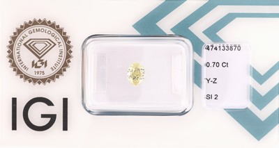 Loser Diamant 0.70 ct light Yellow(Y-Z)/si2, oval, Politur und Symmetrie sehr gut, IGI Expertise anbei