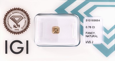 Loser Diamant 0.76 ct Natural Fancy Yellowish Brown/vvs2, viereckiger Emerald Schliff, Politur und Symmetrie sehr gut, IGI Expertise anbei