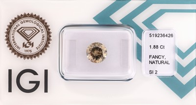 Loser Brillant 1.88 ct Natural Fancy YellowishBrown/si2, Politur sehr gut, Symmetrie gut, IGI Expertise anbei
