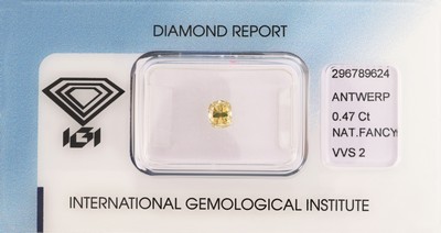 Loser Diamant 0.47 ct Natural Fancy Brownish Yellow/vvs2, im Kissenschliff, Politur gut, IGI Expertise anbei