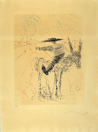 Salvador Dali, 1904-1989, Farb -Kaltnadelradierung auf Lana, "Sancho Panca" 1970, Ed. 155/175, handsigniert, Blatt 76x56 cm, unter Glas ...