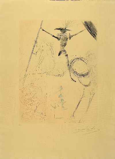 Salvador Dali, 1904-1989, Farb -Kaltnadelradierung, "Don Quichotte", 1970, Ed. 77/100, handsigniert, auf Richard de Bas, Blatt 76x56 cm, ...