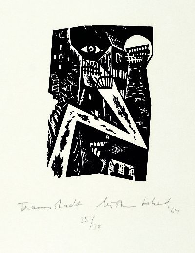 Christian Schad, 1894-1982, Holzschnitt, "Traumstadt", 1964, Ed. 35/38, handsigniert und betitelt, Edition G.A. Richter, unter Glasgerahmt ...