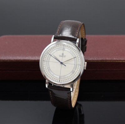 OMEGA große Chronometer Herrenarmbanduhr Referenz 2367-6, Handaufzug, Schweiz um 1946, 3-teil. Edelstahlgeh. inkl. Lederband m. orig. Dornschl., ...