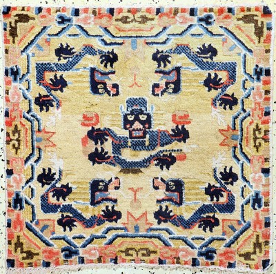 Ning Hsia Sitzbank-Teppich, China, 19.Jhd, Wolle auf Baumwolle, ca. 65 x 67 cm, EHZ: 3