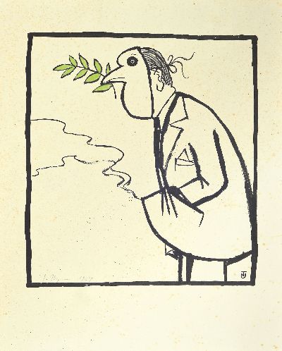Tomi Ungerer, 1931 Straßburg-2019 Cork/Irland, Lithographie, "Peace to kill", handsigniertund datiert 1964, unverkäufliches Muster aus ...
