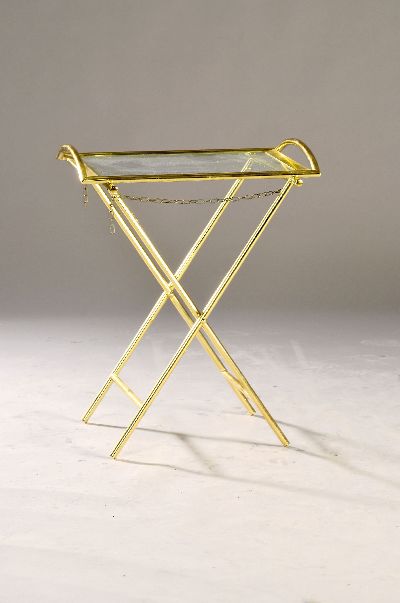 Tablett mit Ständer, 20. Jh., Messing, Glaseinsatz, gesamt ca. 69x55x45cm, EZ 2