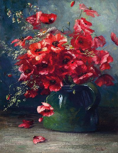 Camilla Göbl-Wahl, 1871-1965 Wien, Blumenstillleben, rechts unten signiert, Öl/Karton, 65x50 cm, vergoldeter Rahmen l. besch., 80x65 cm