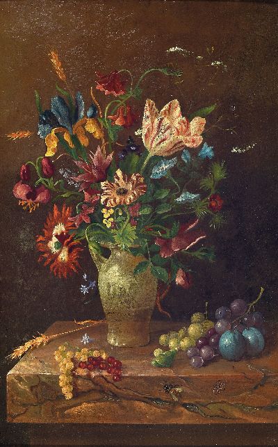 Unbekannter Künstler des 19. Jh., Üppiges Blumenstillleben im Stil der alten flämischen Meister, Öl/Holz, parkettiert, rechts unten monogr. CH, ...