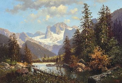 Carl Hasch, 1834-1897 Wien, Hochgebirgslandschaft mit See und Blick auf schneebedeckte Berge, Öl/Lwd, rest., doubl., rechts unten signiert und dat. ...