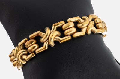 14 kt Gold Armband, GG 585/000, geometrische Glieder, L. ca. 18 cm, Kastenschloss mit Sicherheitsacht und Sicherheitskettchen, ca. 28.7 g, ...