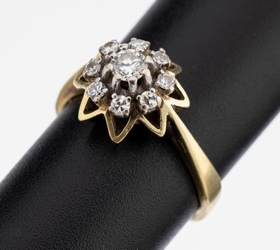 14 kt Gold Diamant-Ring, GG/WG 585/000, Brillant und 8/8-Diamanten zus. ca. 0.40 ct Weiß/si, RW 56, ca. 4.4 g