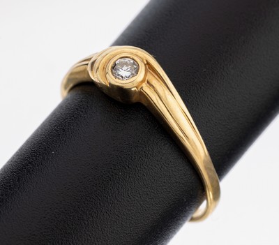 18 kt Gold Brillant-Ring, GG 750/000, Brillant ca. 0.08 ct Weiß/si, RW 60, ca. 2.4 g