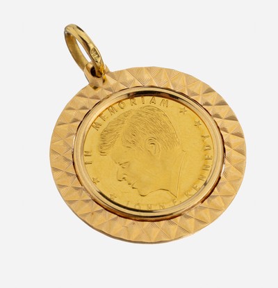18 kt Gold Medaillen-Anhänger, GG 750/000, lose gefasste Medaille, In Memoriam John F. Kennedy, ca. 8.3 g