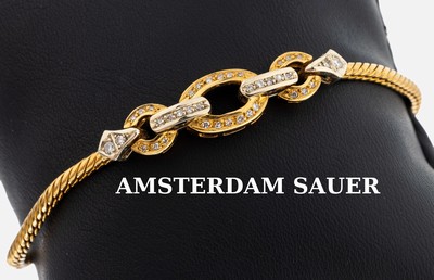 18 kt Gold AMSTERDAM SAUER Diamant-Armband, GG/WG 750/000, 8/8-Diamanten zus. ca. 0.22 ct Weiß/si, L. ca. 18 cm, Kastenschloss mit 2 ...