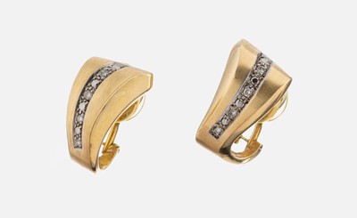 Paar 14 kt Gold Brillant-Ohrclips, GG 585/000, Brillanten zus. ca. 0.12 ct (grav.) Weiß/si, ca. 9.4 g