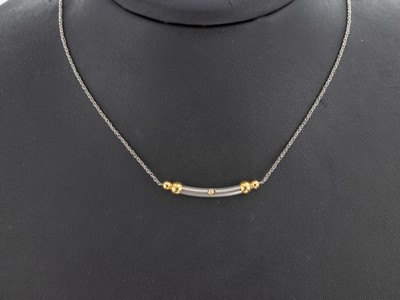 Platin und 18 kt Gold Brillant-Collier, Pt 950/000 und GG 750/000, längliches Mittelteil,Brillant ca. 0.01 ct Weiß/si, L. ca. 42 cm, ...