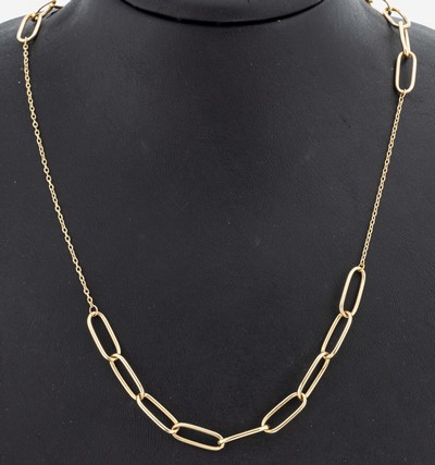 14 kt Gold Collier, GG 585/000, länglich ovale Glieder, L. variabel ca. 79-82 cm, Karabinerschließe, ca. 9.6 g
