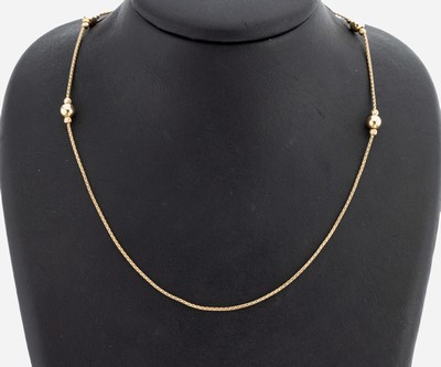 14 kt Gold Collier, GG 585/000, Kugeln als Zwischenglieder, L. variabel ca. 79-82 cm, Karabinerschließe, ca. 6.4 g