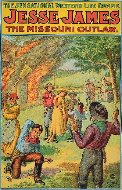 2 Theaterplakate, USA, um 1910, Farblithographien, 1x James Boys in Missouri, gedruckt bei Goes Litho Co Chicago, ca. 48x66 cm, PP, u.Gl., R. ca. ...