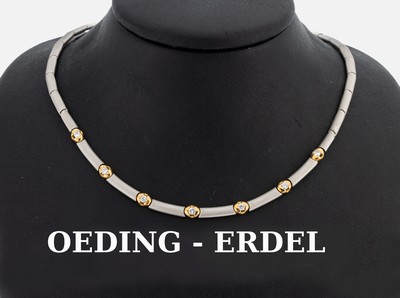 Platin und 18 kt Gold Brillant-Collier, Pt gepr. und GG 750/000, schwere qualitätvolle Verarbeitung, 7 in GG gefasste Brillanten zus.ca. 0.70 ct ...