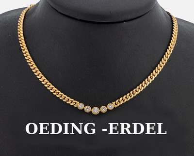 18 kt Gold Brillant Collier, GG 750/000, 5 Brillanten zus. ca. 0.45 ct feines Weiß/si, Meistermarke OEDING ERDEL, total ca. 26.8 g, L ca. 42 cm, ...