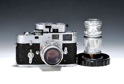 Leica M2, Bj. 1964, mit 2 Objektiven, Nr. 1092580, Objektive: Leitz "Nah"-Summicron 1:2 50mm, "Brille" fehlt, Leitz Elmar 1:4 ...