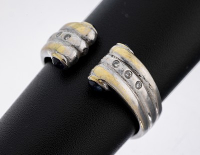 14 kt Gold Saphir-Brillant-Ring, GG 585/000rhod., 4 Saphir-Cabochons zus. ca. 0.10 ct, 6 Brillanten zus. ca. 0.06 ct Weiß/si, RW 53, ca. 5.1 g, ...