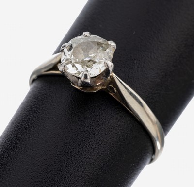 18 kt Gold Diamant-Ring, WG 585/000, Altschliffdiamant ca. 0.65 ct Weiß/p, RW 51, ca. 1.6 g