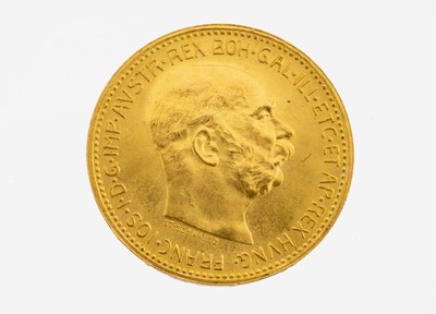Goldmünze, 20 Kronen, Österreich-Ungarn, 1915, offizielle Nachprägung, Franz-Joseph I.