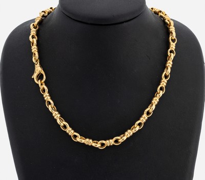 14 kt Gold Collier, GG 585/000, L. ca. 45 cm, Karabinerschließe, ca. 50.6 g