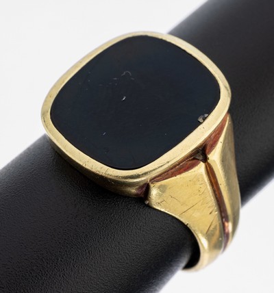 14 kt Gold Onyx-Siegelring, GG 585/000, freie Onyxplatte, RW 65, ca. 8.0 g