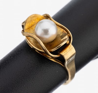 14 kt Gold Perl-Ring, GG 585/000, Akoyazuchtperle D. ca. 6.2 mm, RW 53, ca. 3.6 g