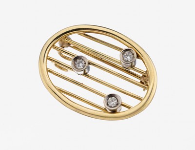 14 kt Gold Brillant-Anhänger, GG/WG 585/000, ungewöhnliches Design, gitterförmig angeordnete Stege mit 3 bewegl. gefassten Brillanten zus. ca. ...