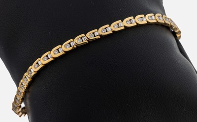 18 kt Gold Brillant-Armband, GG/WG 750/000,42 Brillanten zus. ca. 0.50 ct feines Weiß- Weiß/vs-si, L. ca. 19 cm, Kastenschloss mit ...