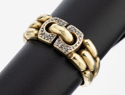 14 kt Gold Diamant-Ring, GG 585/000, abstraktes Kettendesign, 8/8-Diamanten zus. ca. 0.05 ct (grav.) get.Weiß/p, RW 57, ca. 4.7g, Meistermarke ...