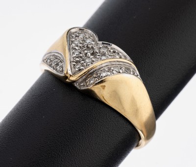 14 kt Gold Diamant-Ring, GG 585/000, 17 8/8-Diamanten zus. ca. 0.08 ct Weiß/p, RW 58, ca. 3.0 g
