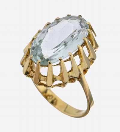 14 kt Gold Aquamarin-Ring, GG 585/000, ovalfacett. Aquamarin ca. 7.0 ct, RW 56, ca. 5.0 g