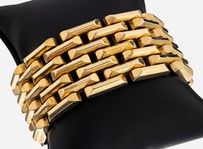 14 kt Gold Armband, GG 585/000, Backsteinoptik, B. ca. 3.2 cm, L. ca. 20.5 cm,Kastenschloss mit 2 Sicherheitsachten, ca. 81.1 g