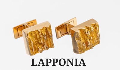 Paar 14 kt Gold LAPPONIA Manschettenknöpfe, Finnland, 1972, GG 585/000, typ. abstraktesDesign, ca. 13.0 g, sign.