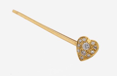 14 kt Gold Diamant-Haarspange, GG 585/000, herzf. Verzierung mit 2 Brillanten und 9 8/8-Diamanten zus. ca. 0.23 ct Weiß/si, L. ca.5 cm, ca. 2.8 g