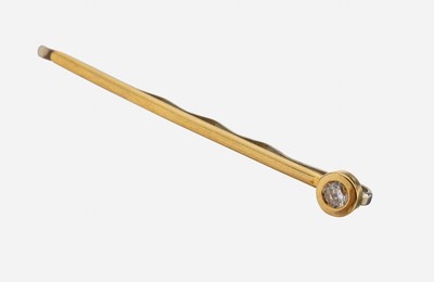 18 kt Gold Brillant-Krawattenklammer, GG/WG750/000, 1 Brillant ca. 0.20 ct Weiß/p, L. ca.5.5 cm, ca. 3.4 g, Meistermarke unged.