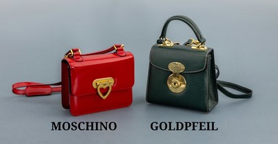 2 Mini-Taschen, Leder, 1 x GOLDPFEIL Leder 2 Way Schultertasche grün,mit Schultergurt, Höhe in kl. Griff ca. 23 cm , B ca. 15 cm, T ca. 7.5 cm, ...