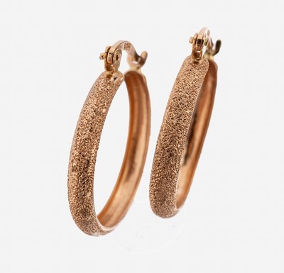 Paar 14 kt Gold Ohrcreolen, RG 585/000, Oberfläche strukt., ca. 2.3 g