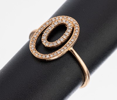 14 kt Gold Diamant-Ring, RoseG 585/000, Ringkopf aus 2 ovalen Elementen, 8/8-Diamantenzus. ca. 0.23 ct Weiß/si, RW 55, ca. 1.5 g